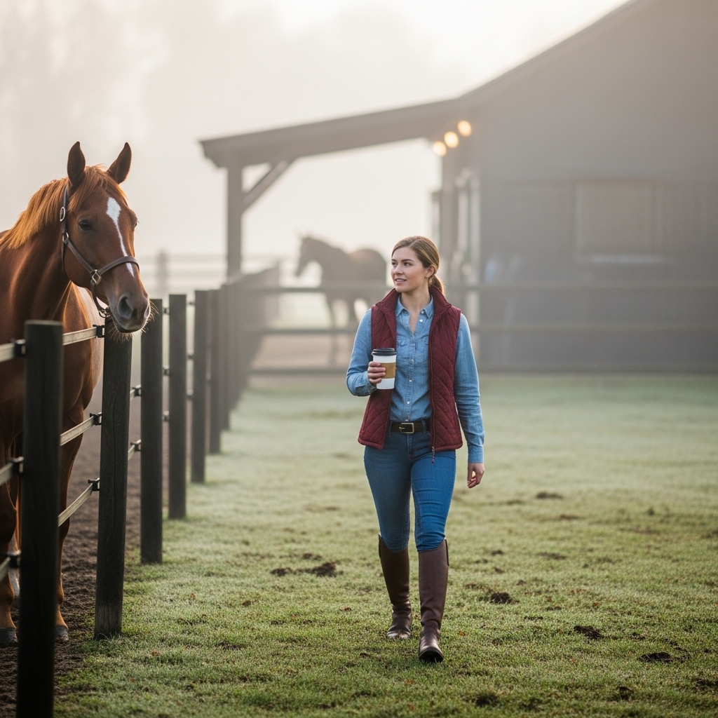 Professional equine trainer working with horse