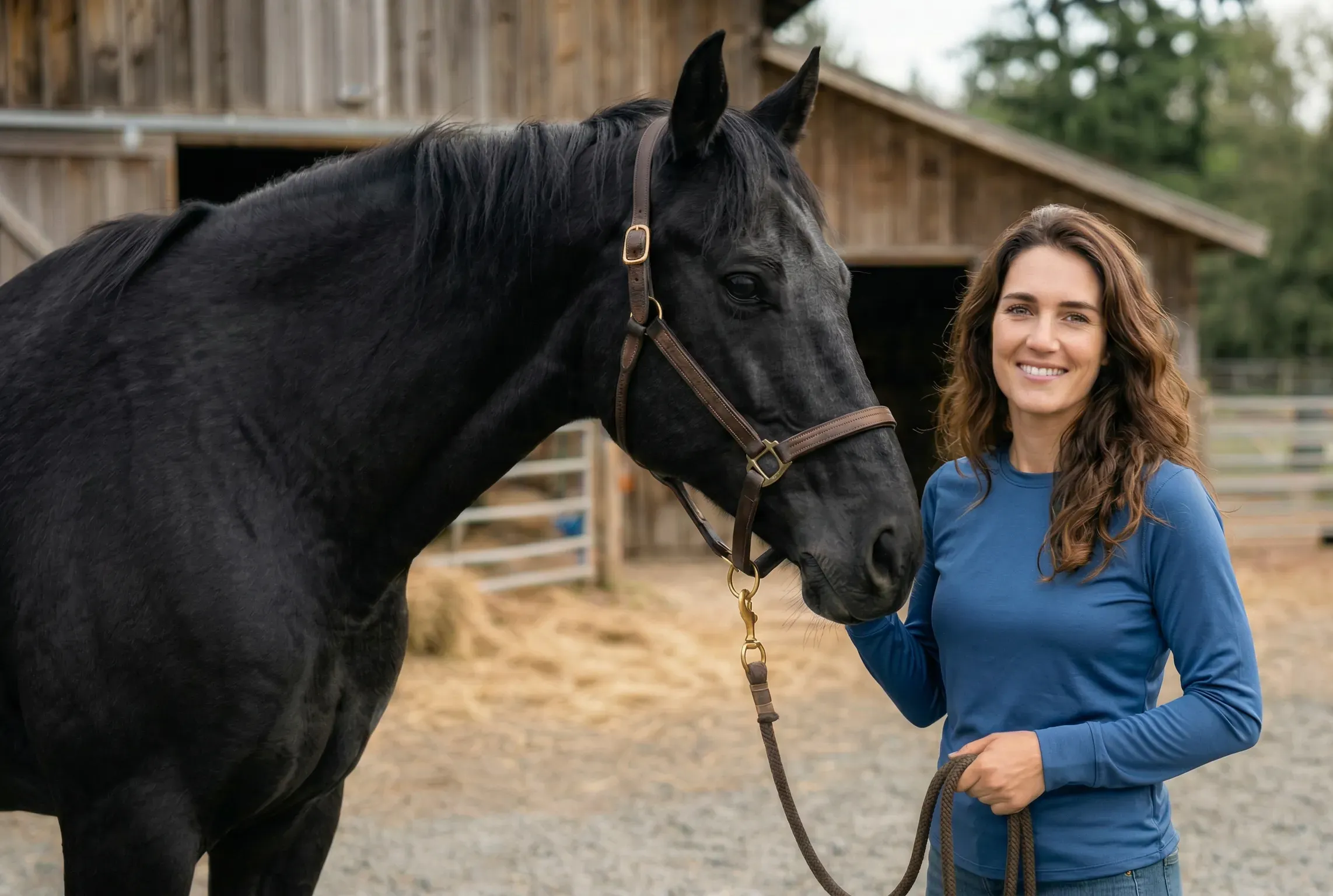 Professional equine trainer working with horse